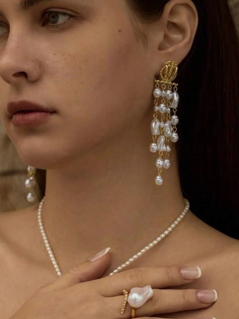 Gold and White Pearl Drop Earrings